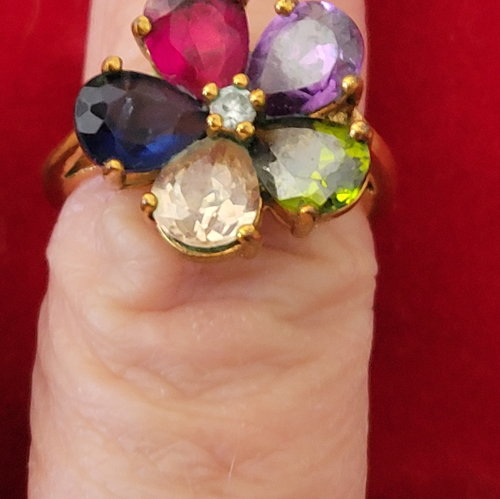 Multicolor Gemstone Flower Ring - image 4
